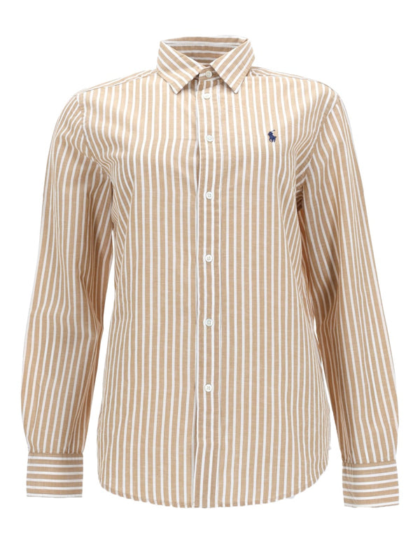 Shirt With Logo Beige Cotton Linen