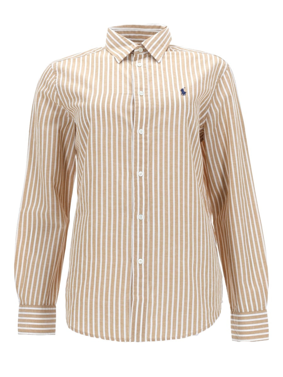 Shirt With Logo Beige Cotton Linen