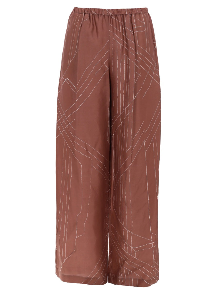 Wide-Leg Silk Trousers Brown