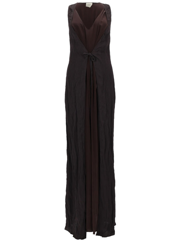 Long Dress Brown Silk Modal Polyamide