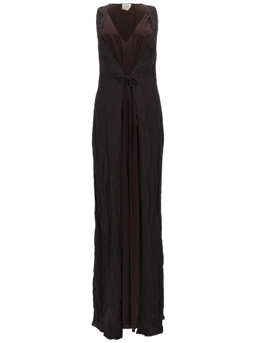 Long Dress Brown Silk Modal Polyamide