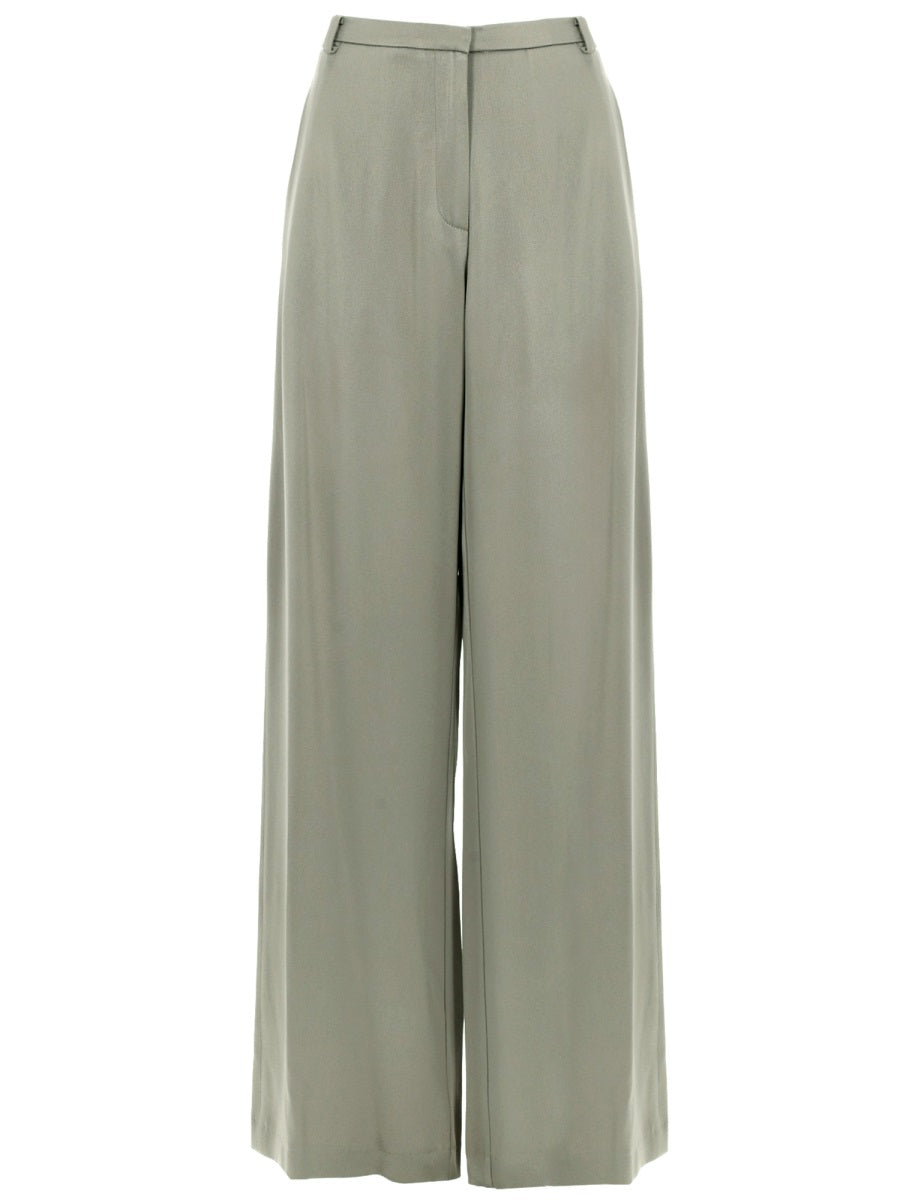 Trousers Wide-Leg Satin Green Acetate