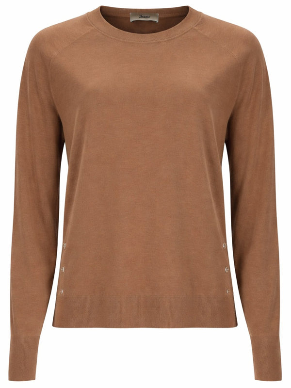 Knit Top With Side Buttons Blue Lyocell T-shirts