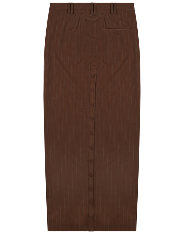 Midi Skirt With Buttons Brown Virgin Wool