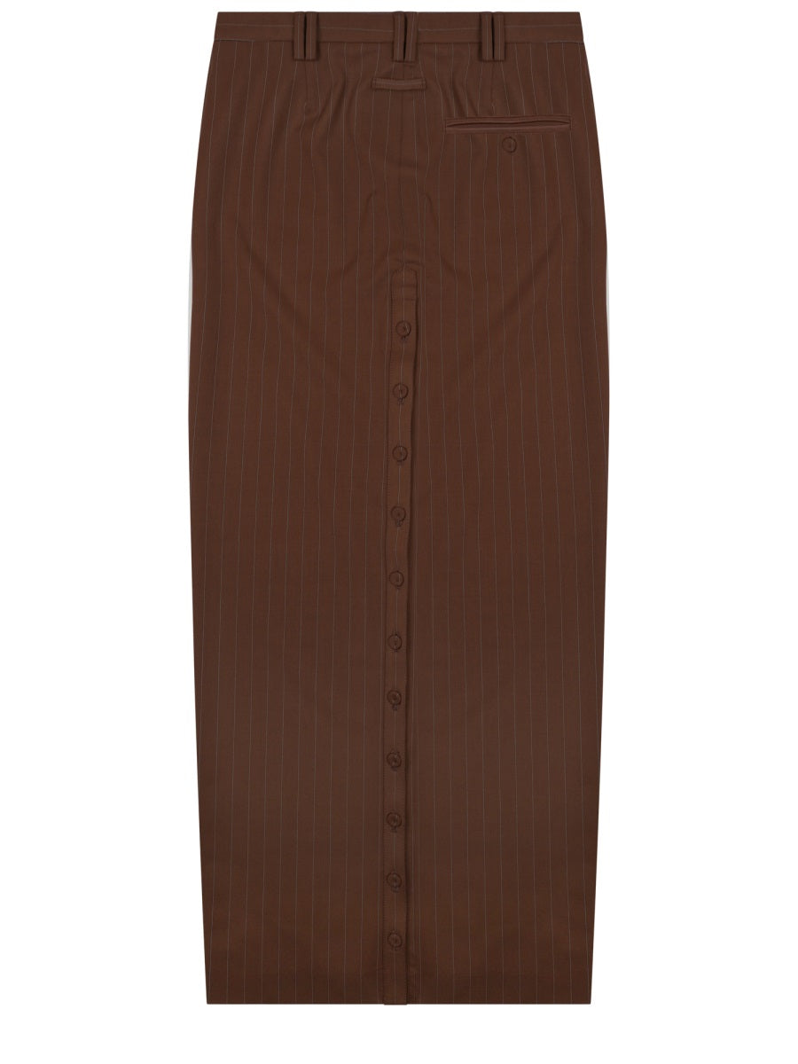 Midi Skirt With Buttons Brown Virgin Wool
