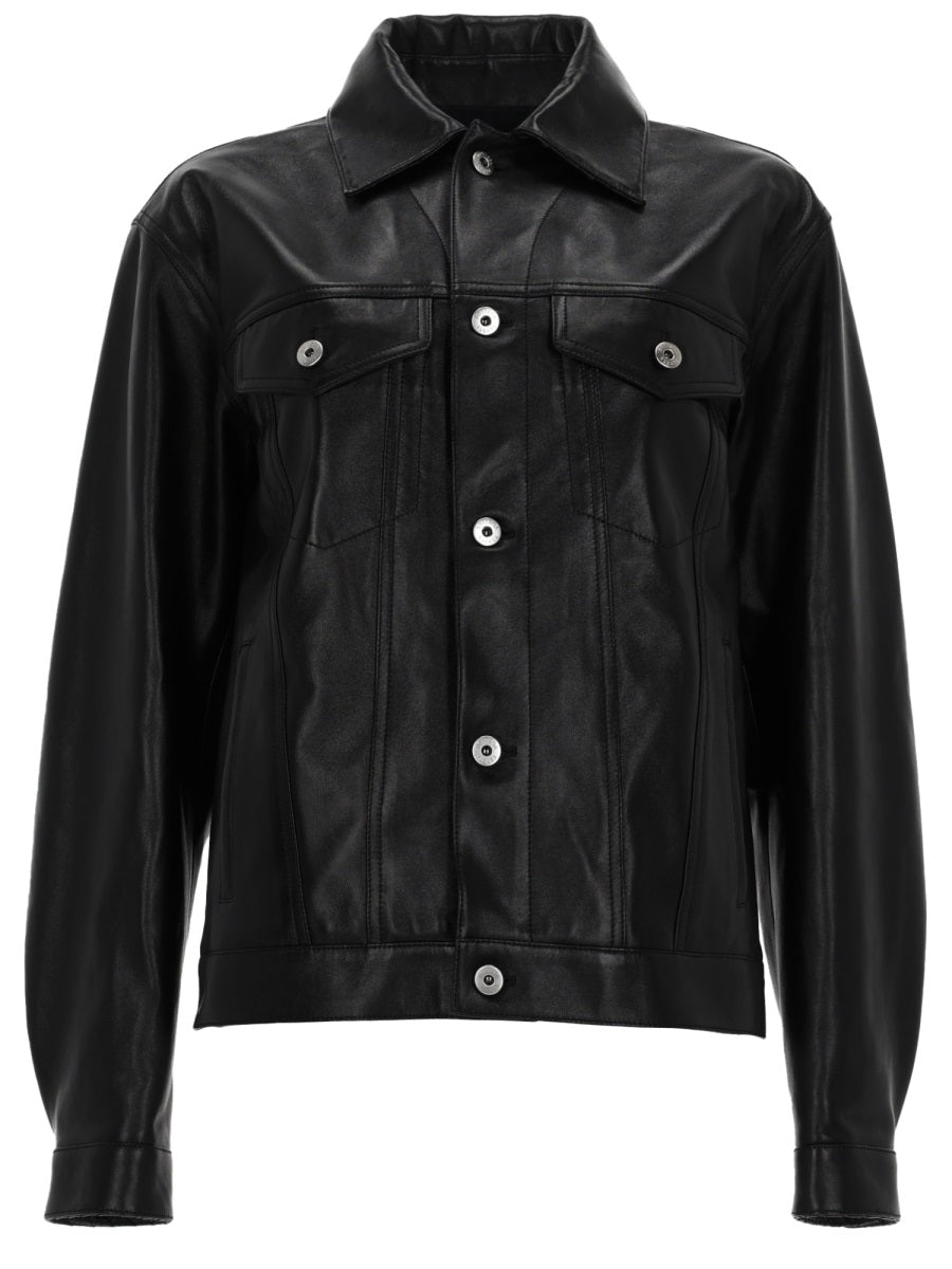 Leather Jacket With Woven Detail Black