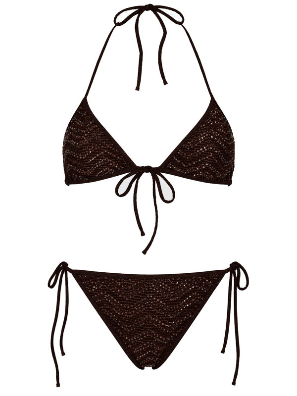 Bikini Set Sequined Brown Viscose Swim Shorts