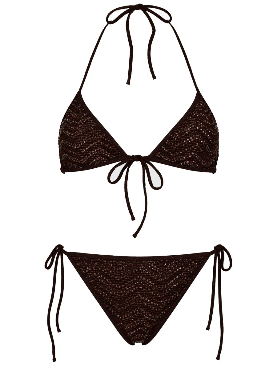 Bikini Set Sequined Brown Viscose Swim Shorts