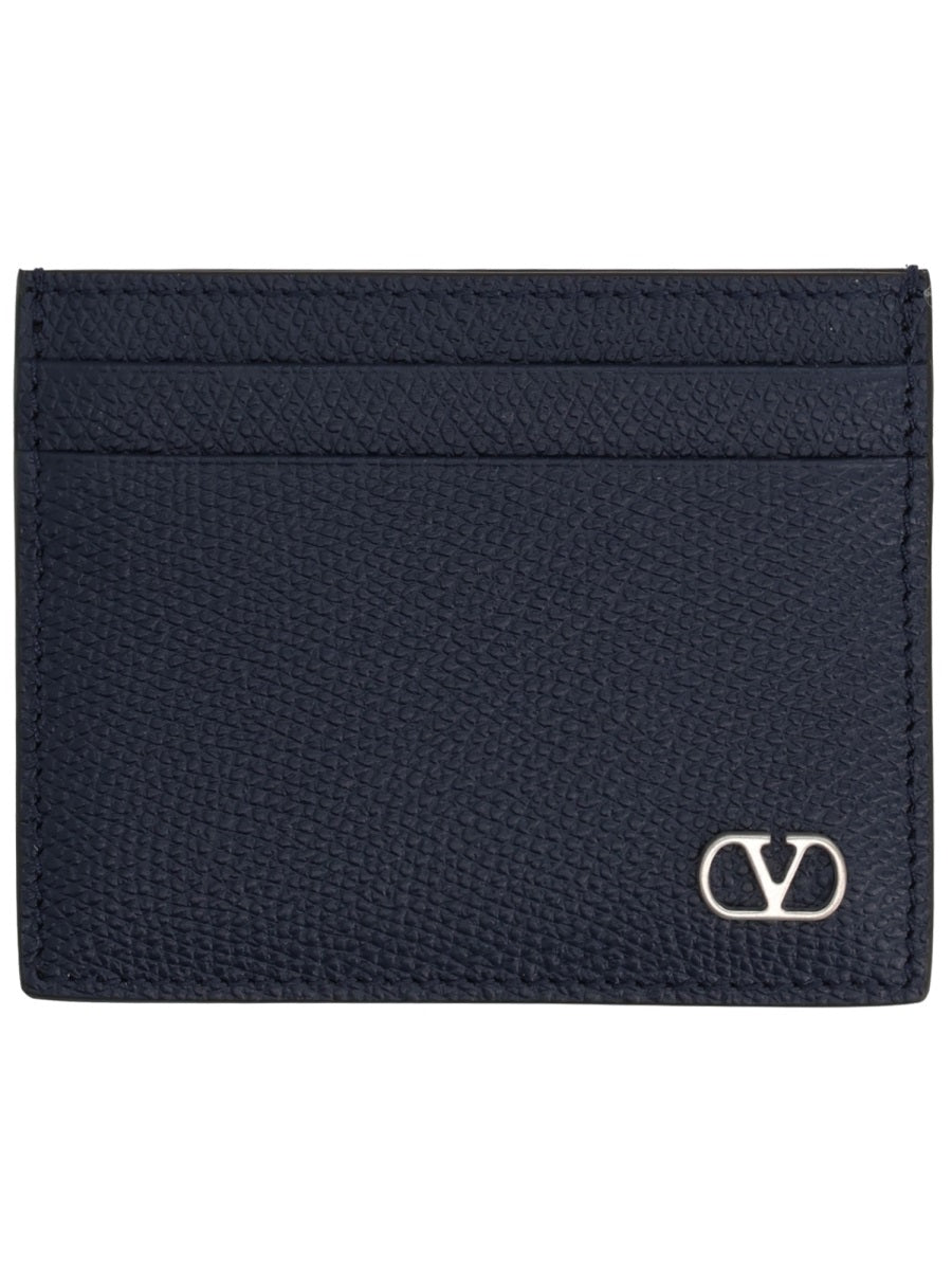 Card Holder Vlog Signature Blue Leather Calf Wallets & Purses