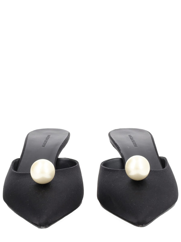 Silk Mules With Pearl Black