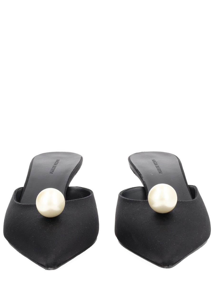 Silk Mules With Pearl Black