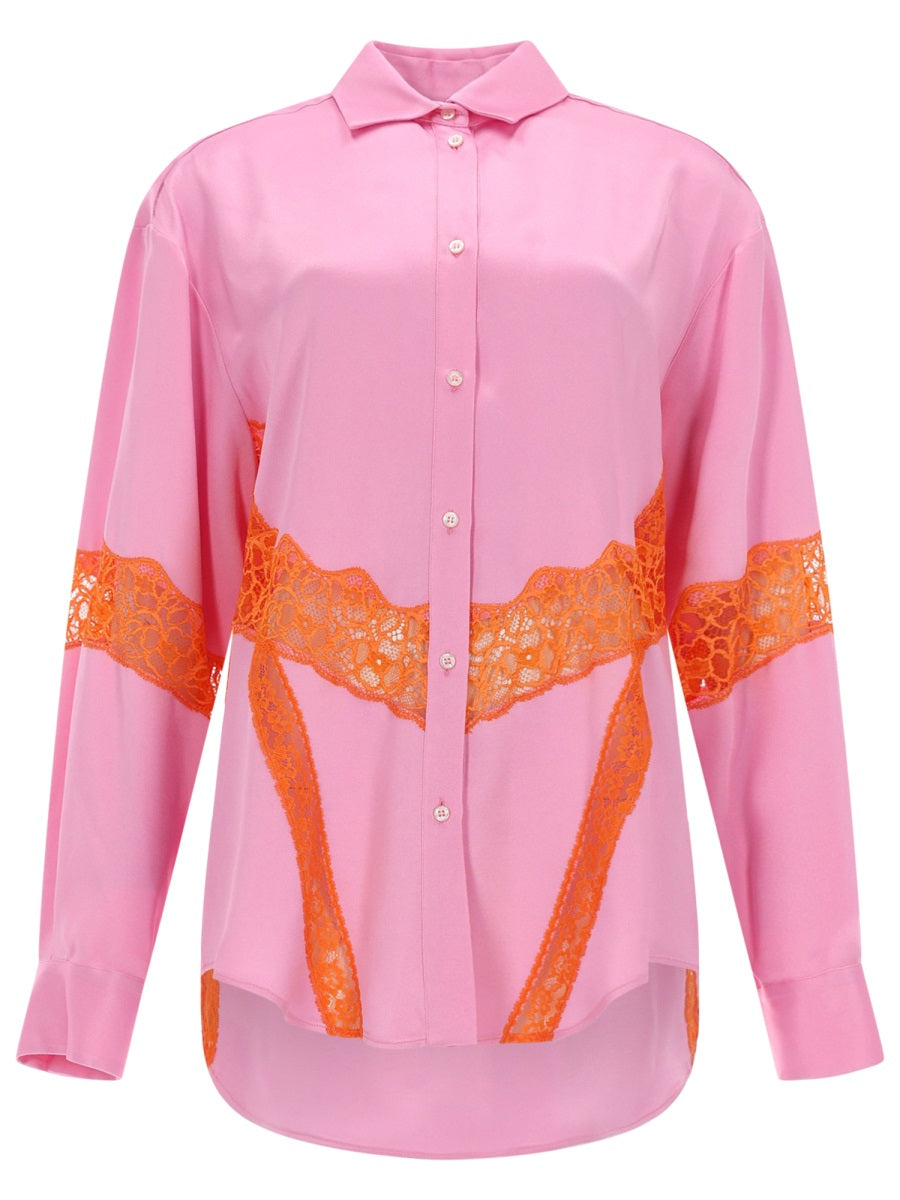 Shirt With Lace Inserts Pink Acetate