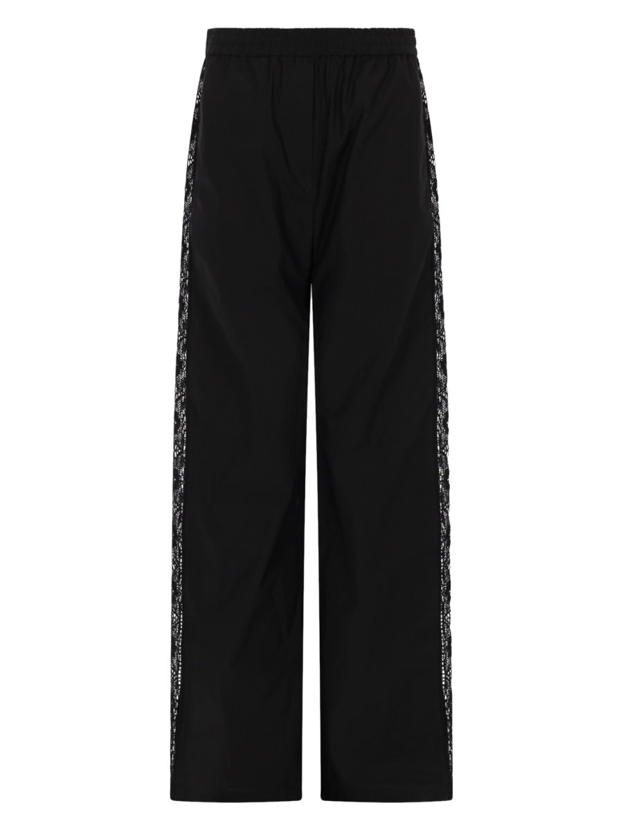 Straight Trousers With Lace Details Black Cotton