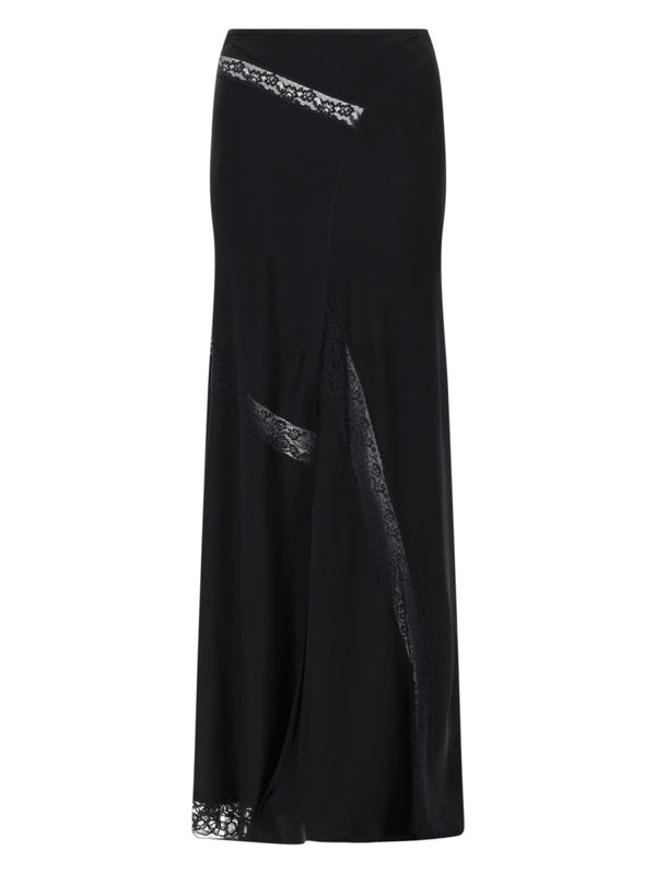 Skirt With Lace Details — Black Acetate Viscose
