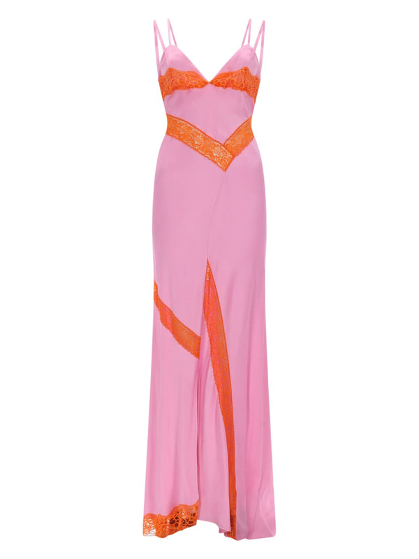 Lace-Trim Dress Pink Acetate