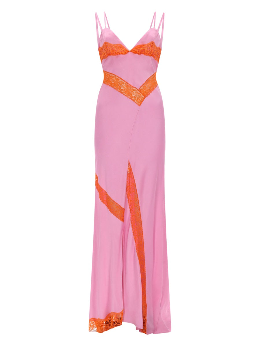 Lace-Trim Dress Pink Acetate