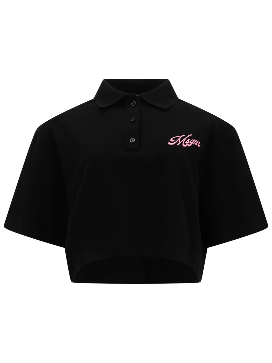 Polo Shirt Cropped Black Cotton