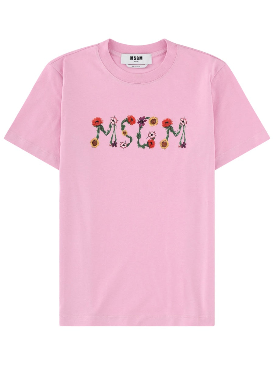 T-Shirt With Logo Pink Cotton T-shirts