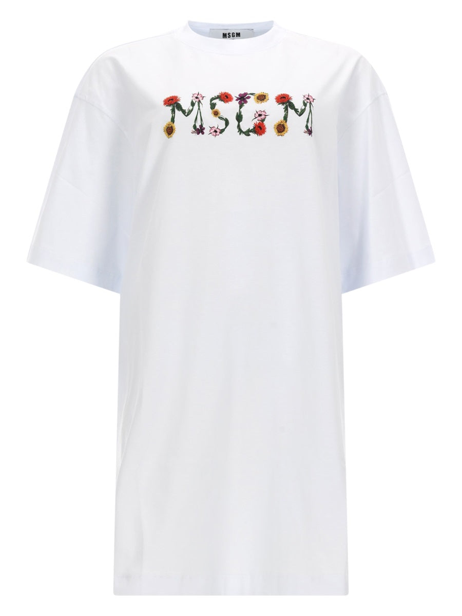 T-Shirt Dress With Logo White Cotton