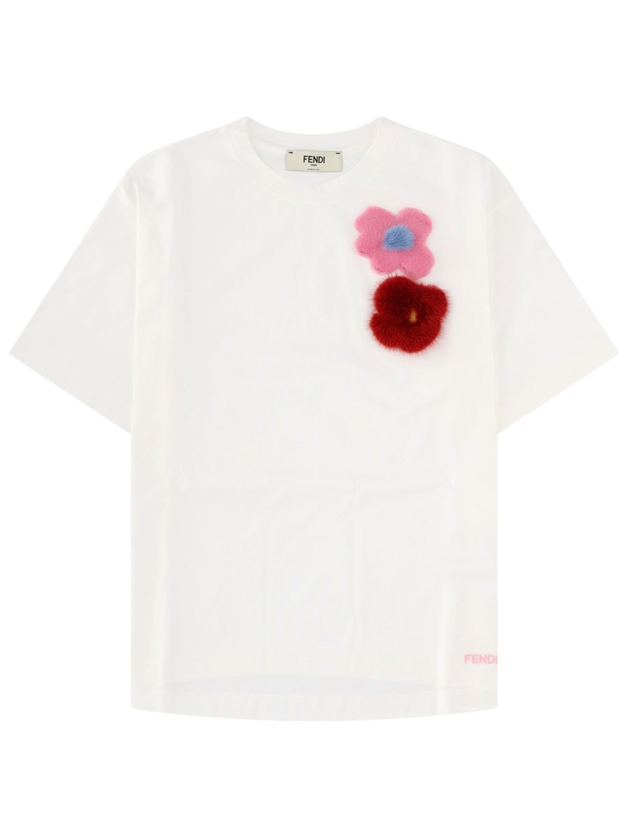 T-Shirt With Sunny Side Flowers Pins White Cotton T-shirts