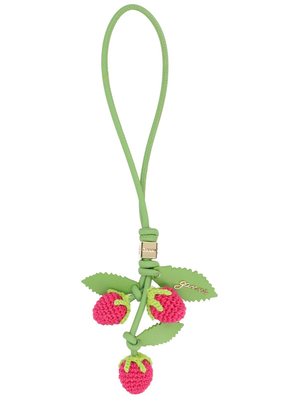 Bag Charm Raspberry Flower Multicolour Recycled Leather Accessories