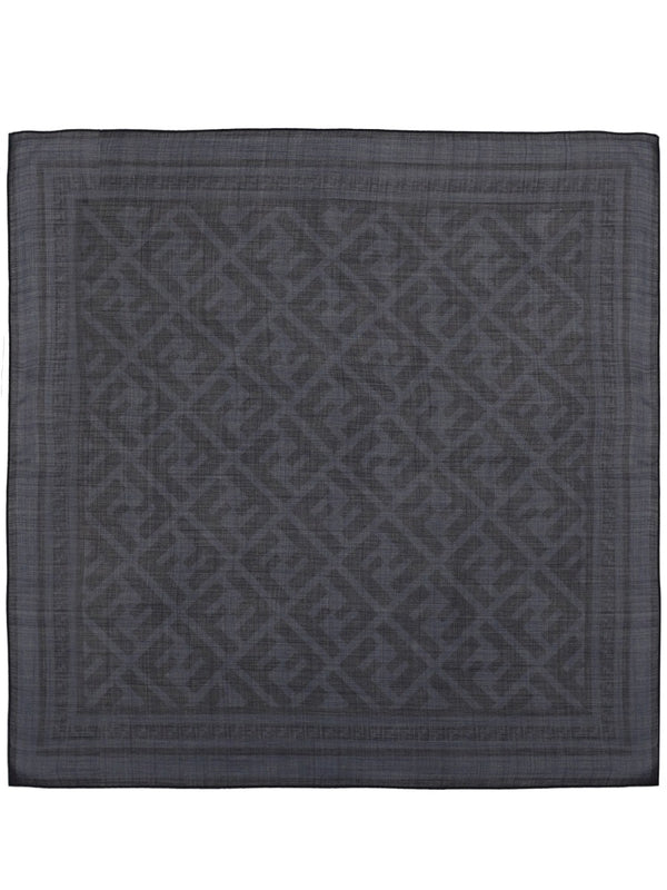 Bandana Scarf Ff Motif Blue Silk And Wool Virgin