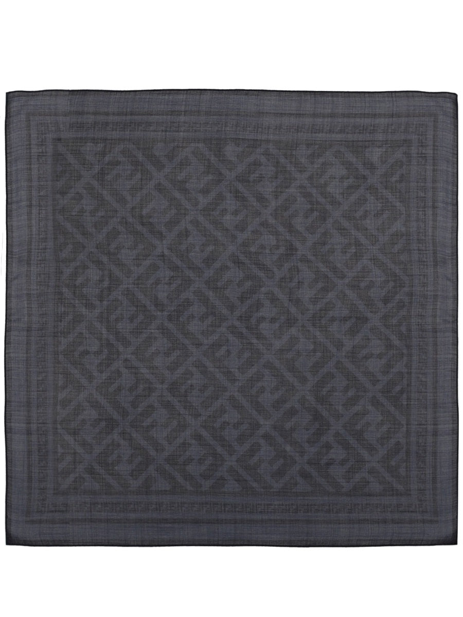 Bandana Scarf Ff Motif Blue Silk And Wool Virgin