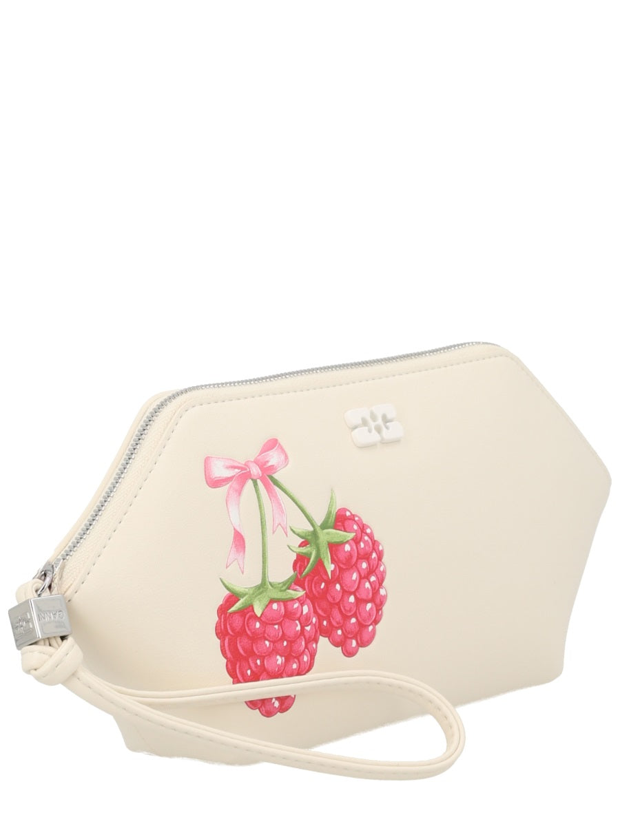 Make-Up Pouch Raspberry Print Ivory Recycled Leather Wash Bags