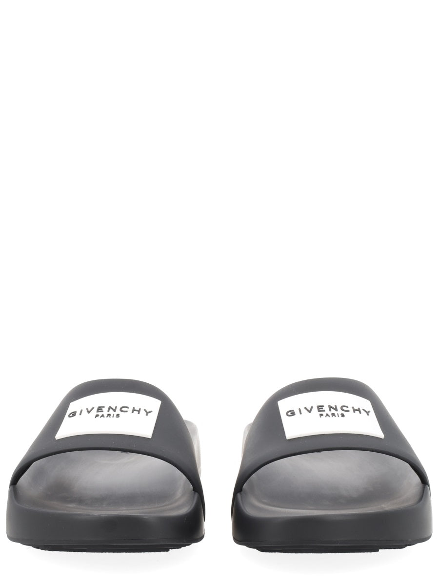 Mule Label Slide Black Polyurethane Sandal