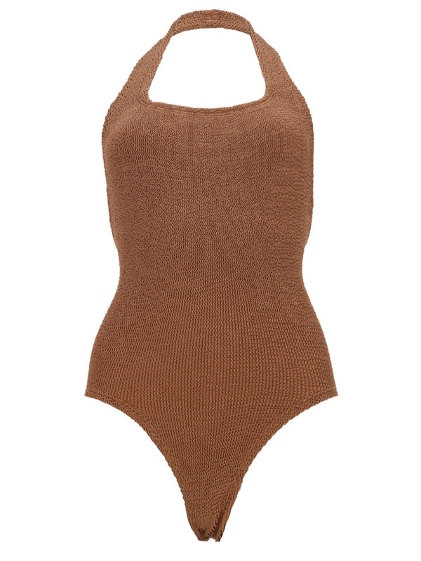One-Piece Swimsuit Sandy Brown Polyamide Elastane Swim Shorts