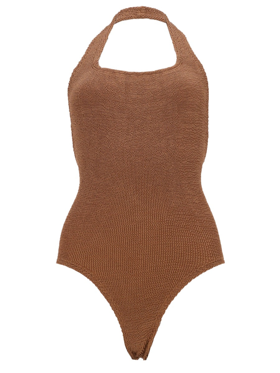 One-Piece Swimsuit Sandy Brown Polyamide Elastane Swim Shorts