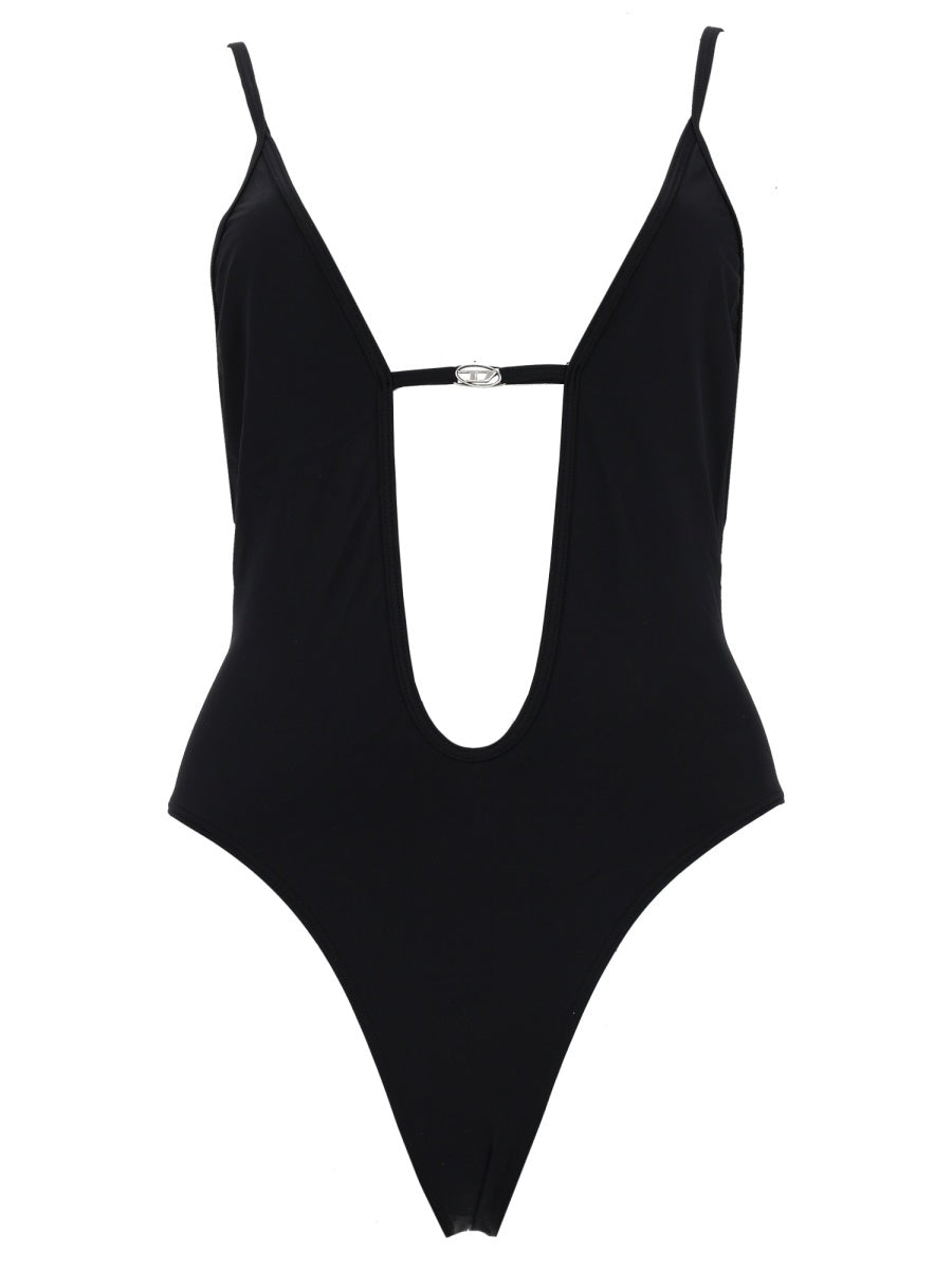 One-Piece Swimsuit Deep V Black Polyamide Swim Shorts