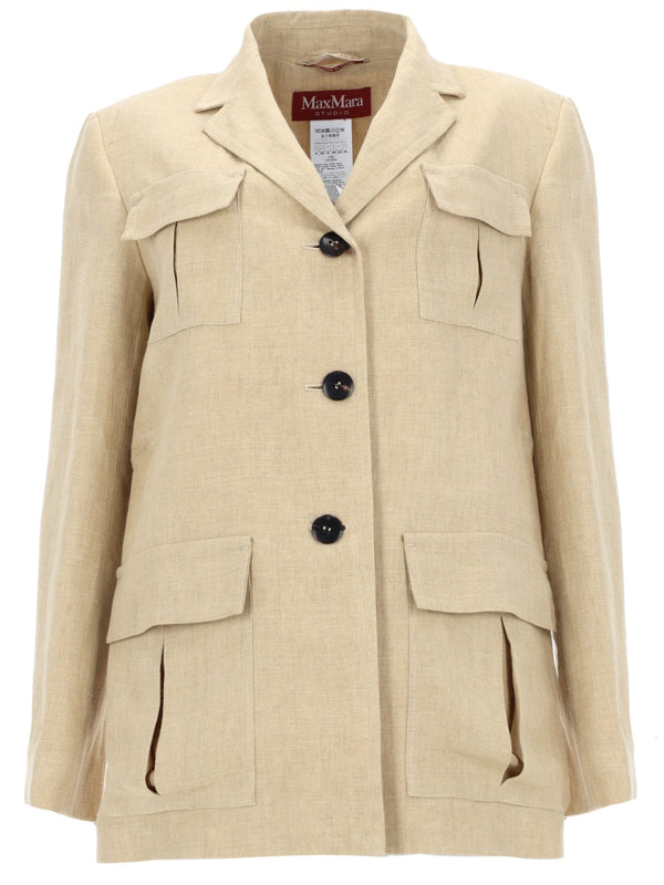 Drawstring Jacket Washed Linen Beige
