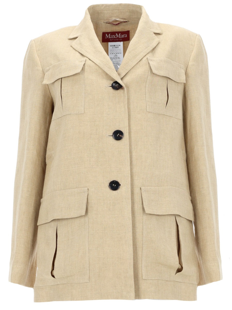 Drawstring Jacket Washed Linen Beige