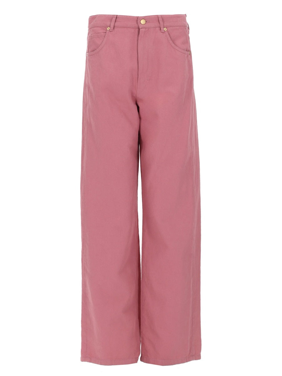 Five-Pocket Trousers Pink Cotton And Linen