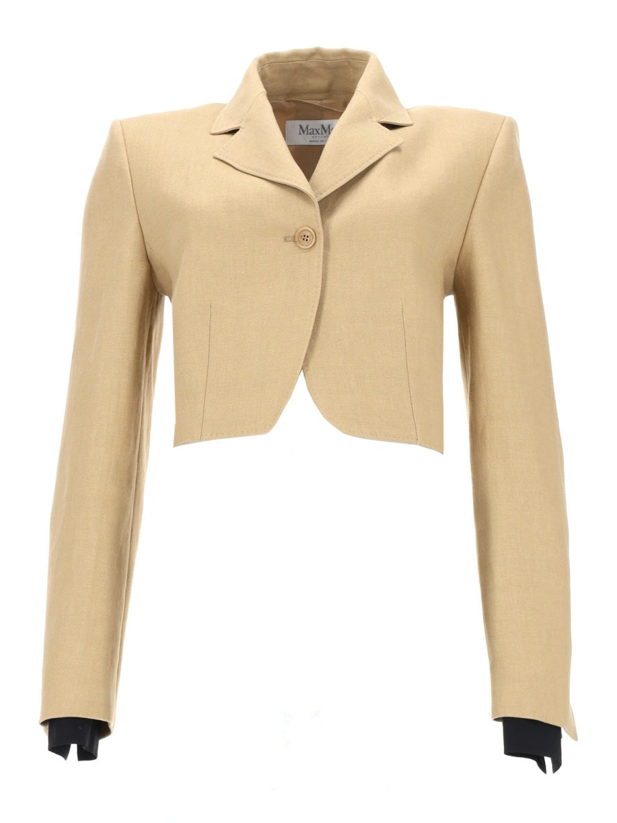 Cropped Linen Jacket Beige