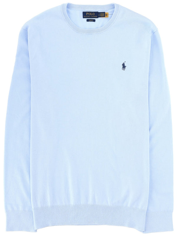 Knit Jumper With Logo - Blue Cotton Jumpers