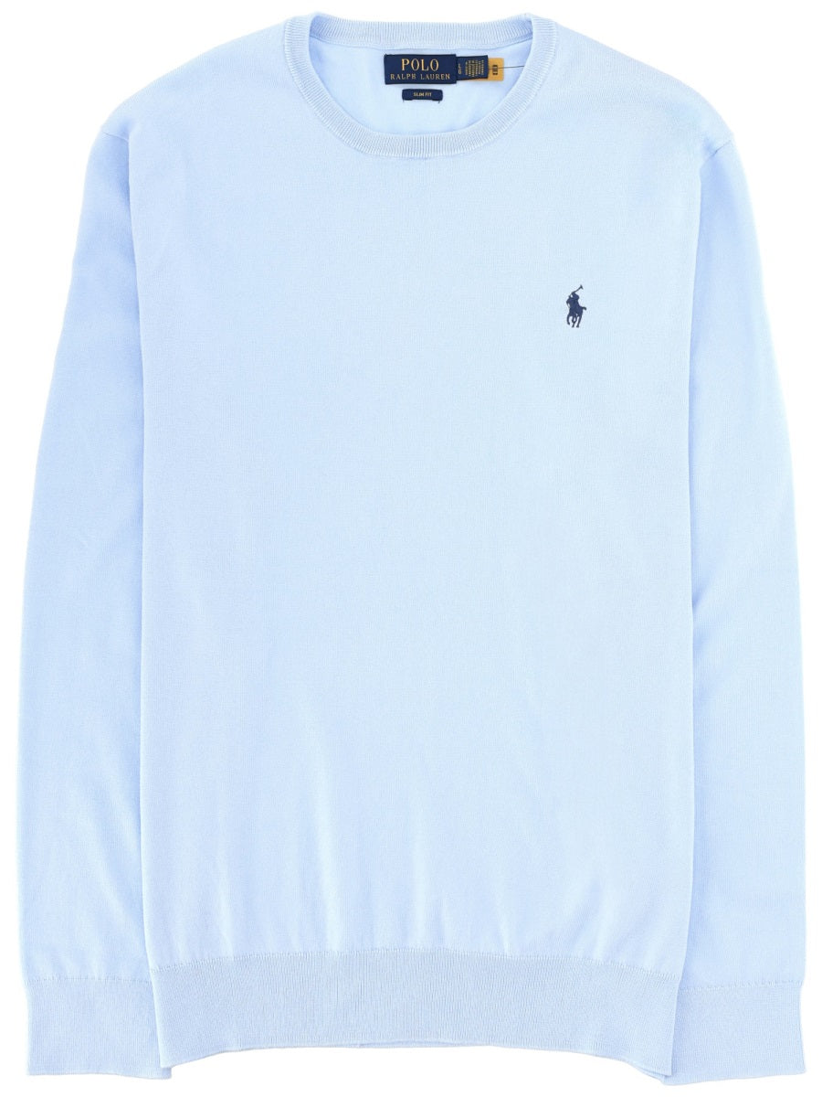 Knit Jumper With Logo - Blue Cotton Jumpers