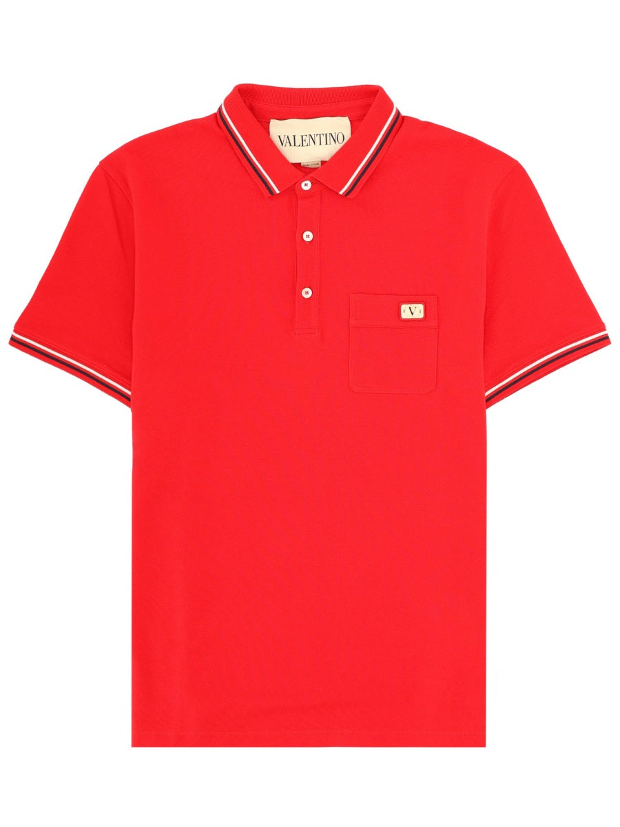 Polo Shirt With Logo Patch Red Cotton T-shirts