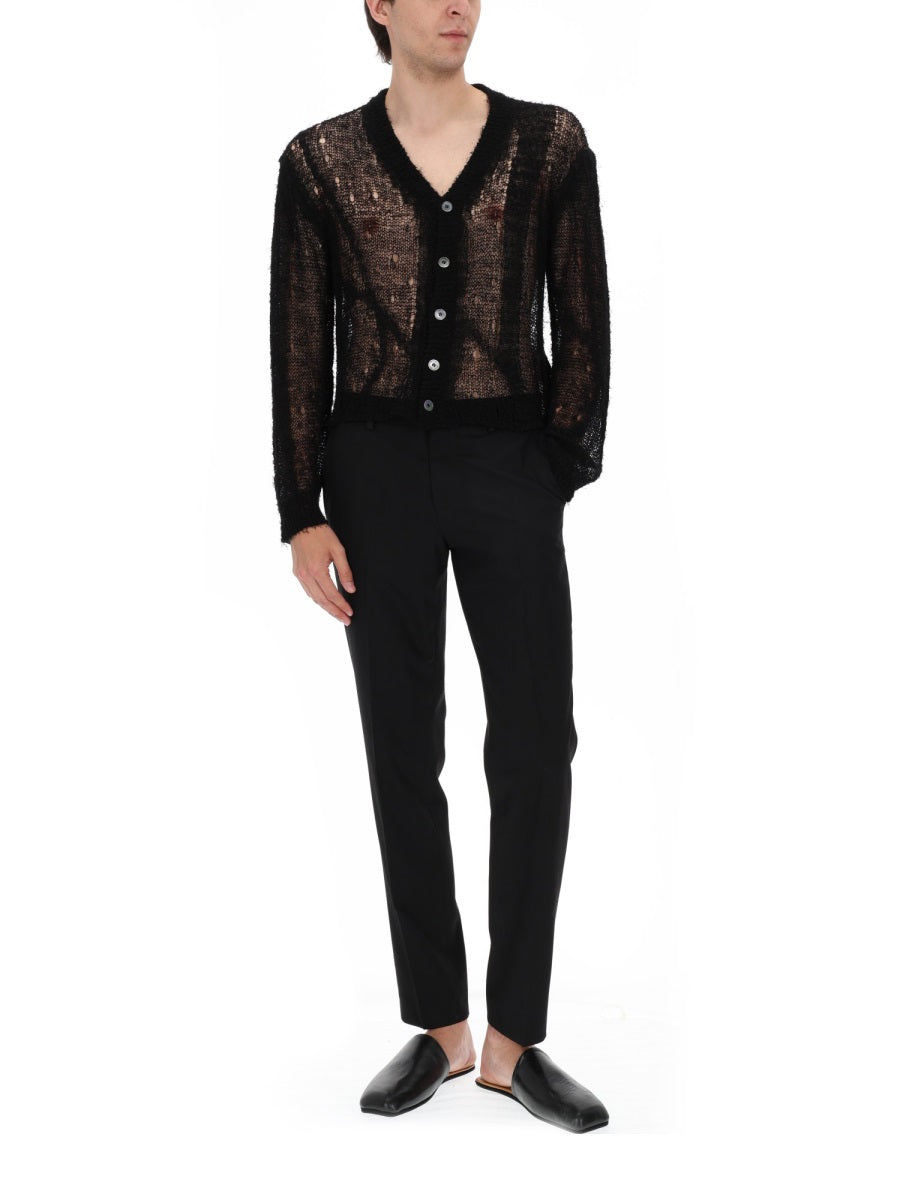 Cardigan Traforato Black Linen Cotton Nylon Jumpers
