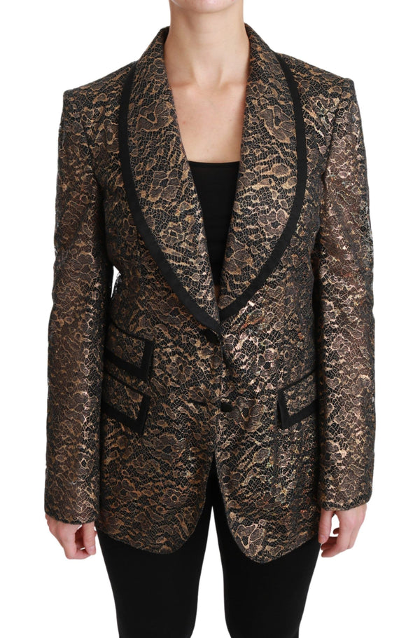 Dolce & Gabbana 37% Ramie 18% PU 17% Polyester 16% Silk 12% Nylon; Lining: 90% Nylon 10% Silk blazer in gold