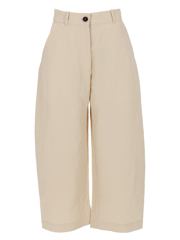 Trousers Wide-Leg Beige Cotton