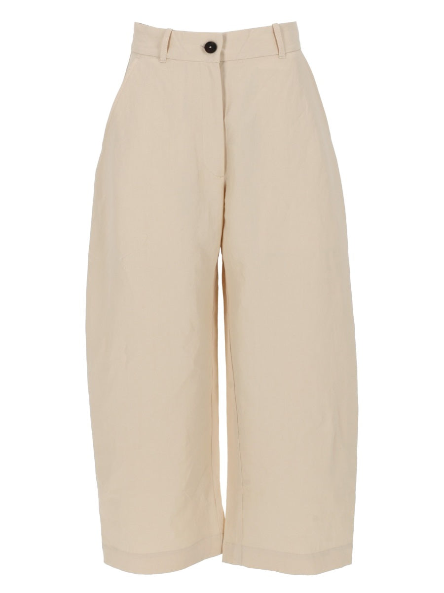 Trousers Wide-Leg Beige Cotton