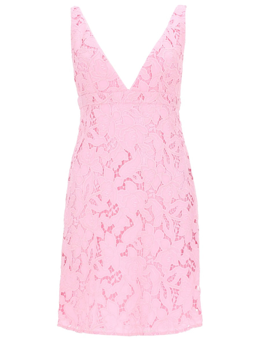 Mini Dress Floral Lace Pink Polyester