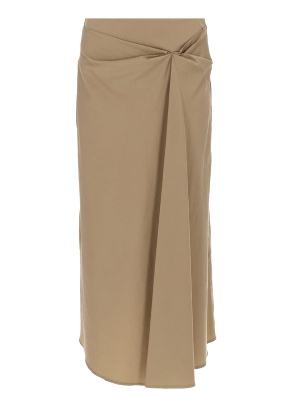 Draped Midi Skirt Beige Cotton