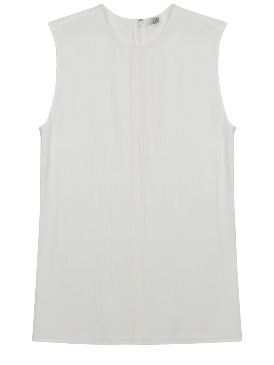 Striped Viscose And Linen Top White Tops