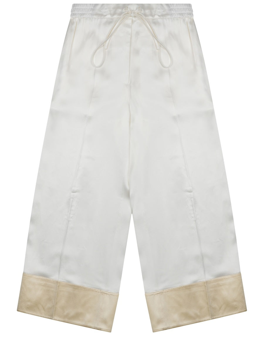 Satin Wide-Leg Drawstring Trousers White Viscose