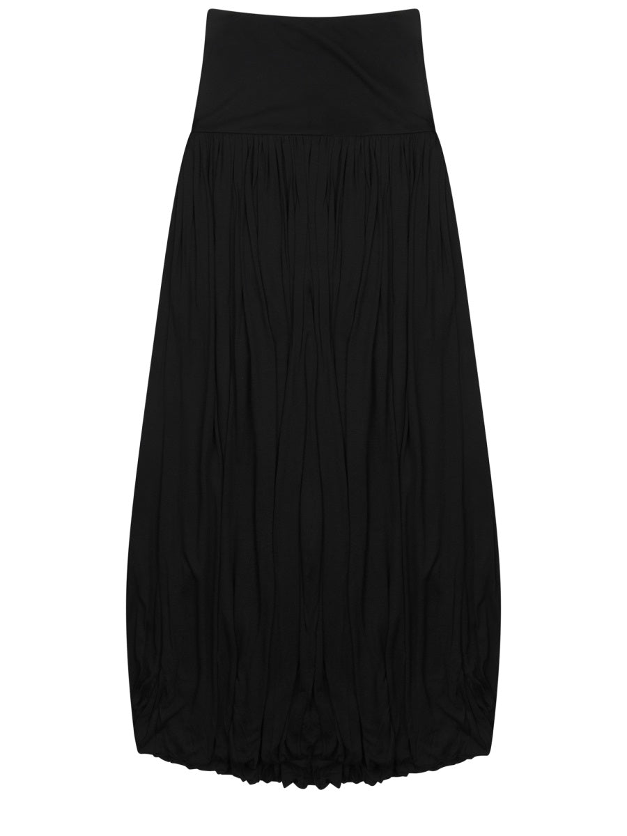 Midi Skirt Draped Black Viscose