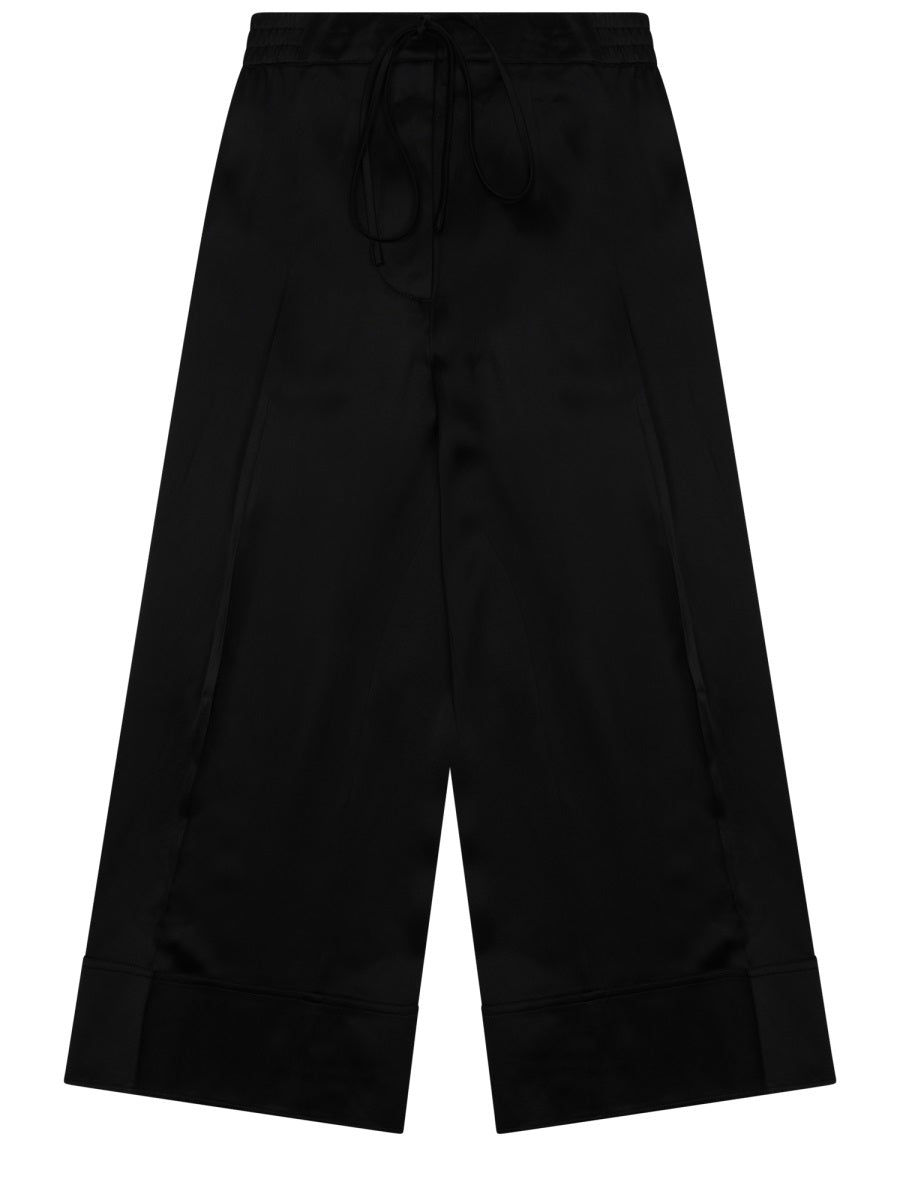 Wide-Leg Satin Drawstring Trousers Black Viscose