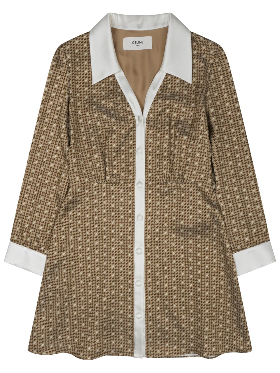 Mini Shirt Dress Silk Twill Brown